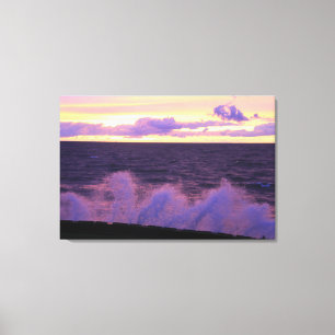 Impression de toile étirée de vague de coucher de 