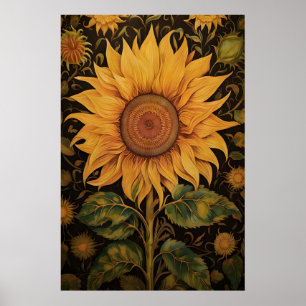 Impression de tournesol, académique sombre botaniq