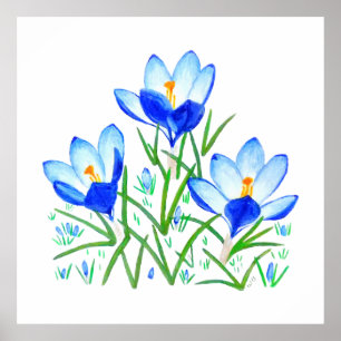 Impression de trois fleurs de crocus bleus