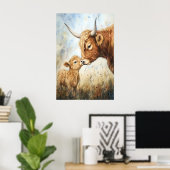 Impression de vache des Highlands à l'aquarelle, A (Bureau à domicile)