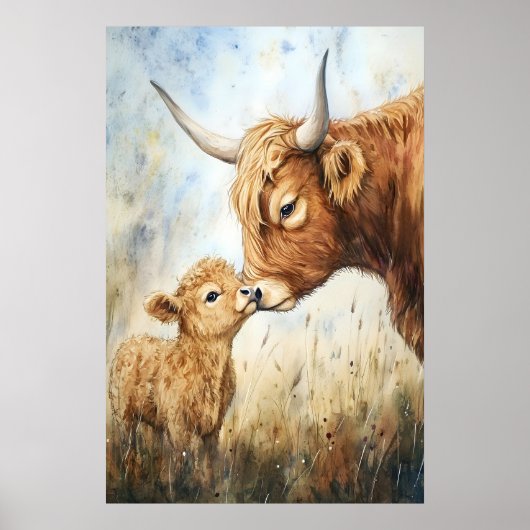 Impression de vache highland à l'aquarelle, Art an (Devant)