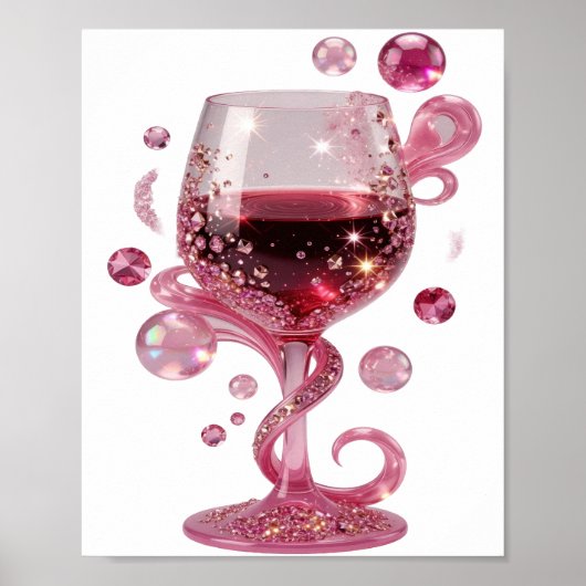 Impression de VERRE DE VIN rose en argent moderne (Devant)