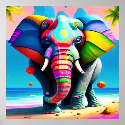 Impression d'éléphant arc-en-ciel drôle et ludique (Devant)