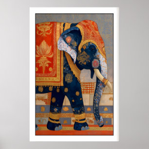 Impression d'éléphant indien, défenses ornées et à