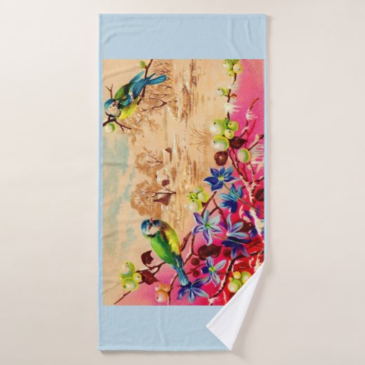 impression d'oiseaux et de baies (Serviette de bain)