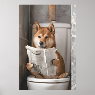 Impression drôle de Shiba Inu sur les toilettes, h