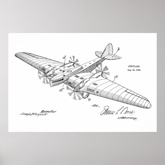Impression du dessin d'art d'un brevet d'avion de  (Devant)