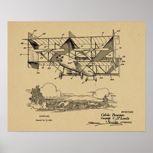 Impression du dessin de brevet d'avion Biplane Vin (Devant)