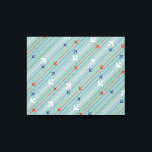 Impression du Motif d'avion rétro<br><div class="desc">Attachez votre ceinture de sécurité. Cette Imprimante en toile étirée Motif d'avion rétro est prête pour le décollage. Le design comprend des lignes rouges, bleues royales et blanches, des avions modernes du milieu du siècle volant à travers un arrière - plan bleu acier. Des rayures fines d'orange, de vert citron...</div>