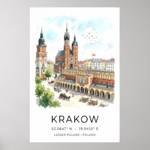 Impression du paysage urbain de Cracovie Aquarelle