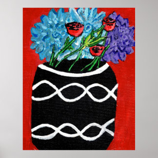 Impression d'un bouquet floral dans un vase (semi-