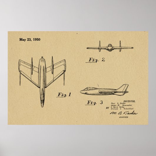Impression d'un dessin d'avion à réaction de 1950 (Devant)
