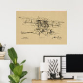 Impression d'un dessin d'avion Biplane de 1919 (Bureau à domicile)
