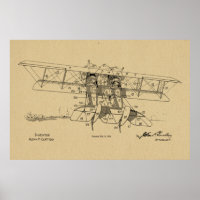 Impression d'un dessin d'avion Biplane de 1919