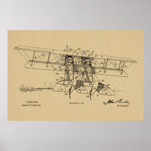 Impression d'un dessin d'avion Biplane de 1919 (Devant)