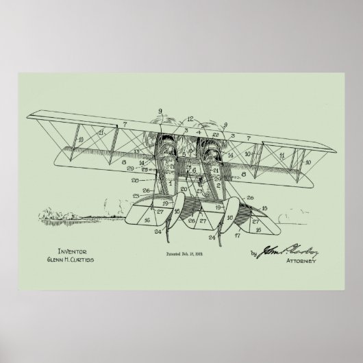 Impression d'un dessin d'avion Biplane de 1919 (Devant)