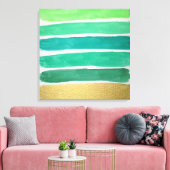 Impression en toile à bandes vertes dorées (Insitu(Salon))