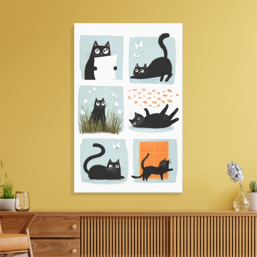Impression en toile étirée de mur de chats noirs (Insitu(Salon))