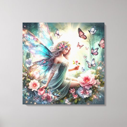 Impression en toile étirée - Fée, Fleurs, Papillon (Recto)