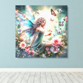 Impression en toile étirée - Fée, Fleurs, Papillon (Insitu (Plancher de Bois))