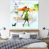 Impression en toile étirée pour fille et chien con (Insitu(Chambre))