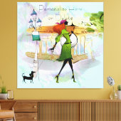Impression en toile étirée pour fille et chien con (Insitu(Salon))