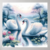 Impression en toile étirée - Swans in a Nénuphar P (Devant)