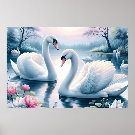 Impression en toile étirée - Swans in a Nénuphar P (Devant)
