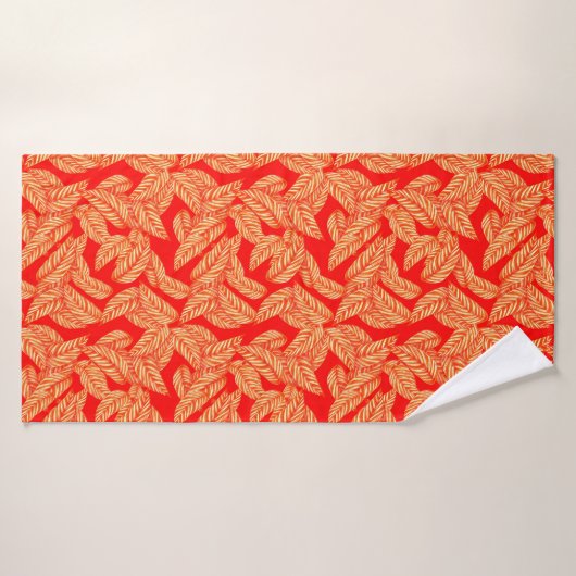 Impression feuille rouge et feuille or (Serviette de bain)