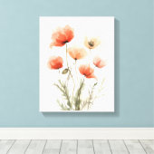Impression florale aquarelle Coquelicots coraux (Insitu (Plancher de Bois))