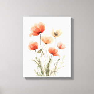 Impression florale aquarelle Coquelicots coraux