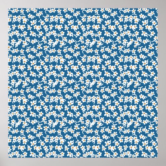 Impression florale les années 70 en bleu, Floral V (Devant)