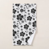 Impression florale noire et blanche (Serviette à main)