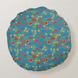 Impression florale rétro chic sur Coussin Turquois