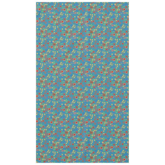 Impression florale rétro chic sur nappe Turquoise (Devant)