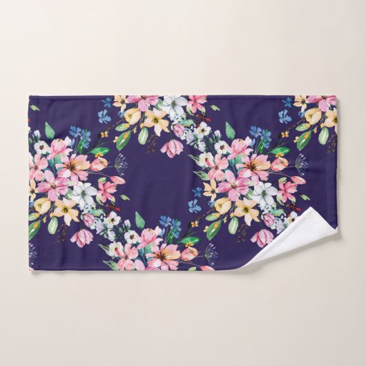 Impression florale rose pâle de la marine moderne (Serviette à main)