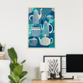 Impression Giclée de Théières Bleues Moderne du Mi (Bureau à domicile)