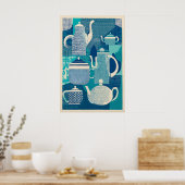 Impression Giclée de Théières Bleues Moderne du Mi (Cuisine)