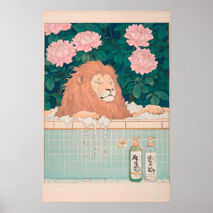 Impression lion dans une baignoire Art Japandi Uki