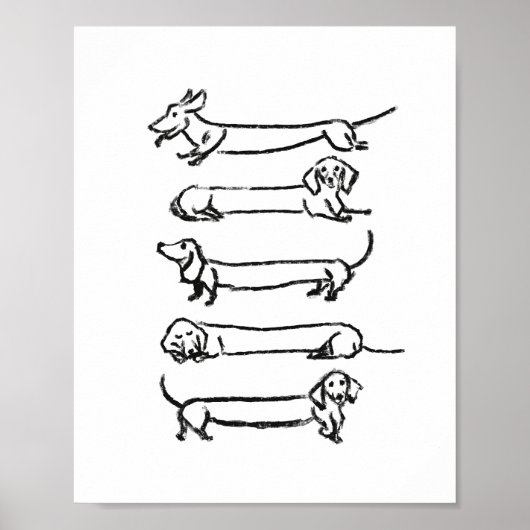 Impression minimaliste d'une esquisse Dachshund (Devant)