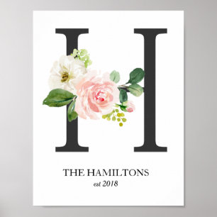 Impression Monogramme, Lettre Florale H, Mariage, 