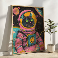 Impression murale rétro cat astronaute