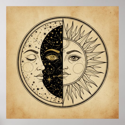 Impression mystique de style carte de tarot Soleil (Devant)