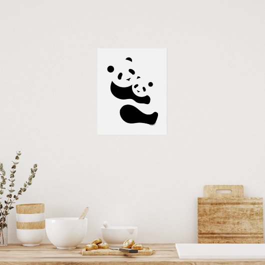 Impression Panda Mère & Petit 16 x 20 - Blanc (Cuisine)