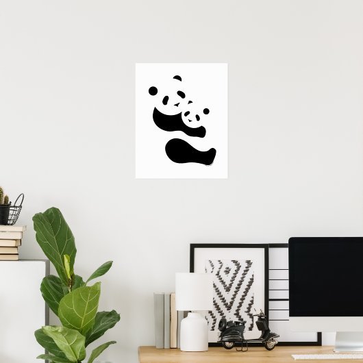 Impression Panda Mère & Petit 16 x 20 - Blanc (Bureau à domicile)