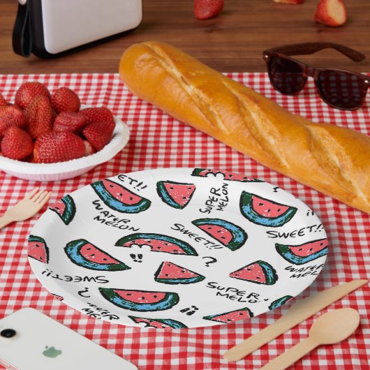 Impression Pastèque | Assiettes en Papier | Fourni (Pique-nique)
