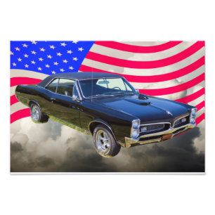 Impression Photo 1967 Pontiac GTO et drapeau américain