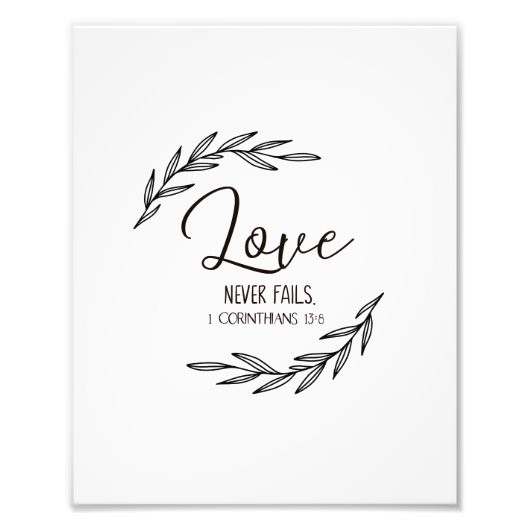 Impression Photo 1 Corinthiens 13:8, L'amour ne échoue jamais (Devant)