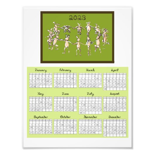 Impression Photo 2023 Calendrier Fabric Font Rabbits Danser (Devant)