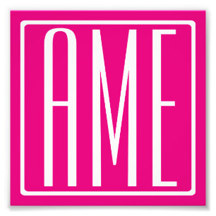 Impression Photo 3 Initiales Monogramme   Blanc sur rose chaud